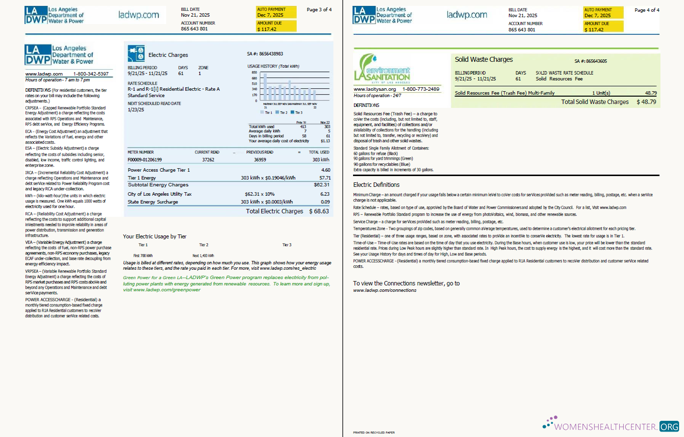 download USA LA DWP utility bill template in Word and PDF formats, 4 pages, version 2, 3 4 pages PDF template